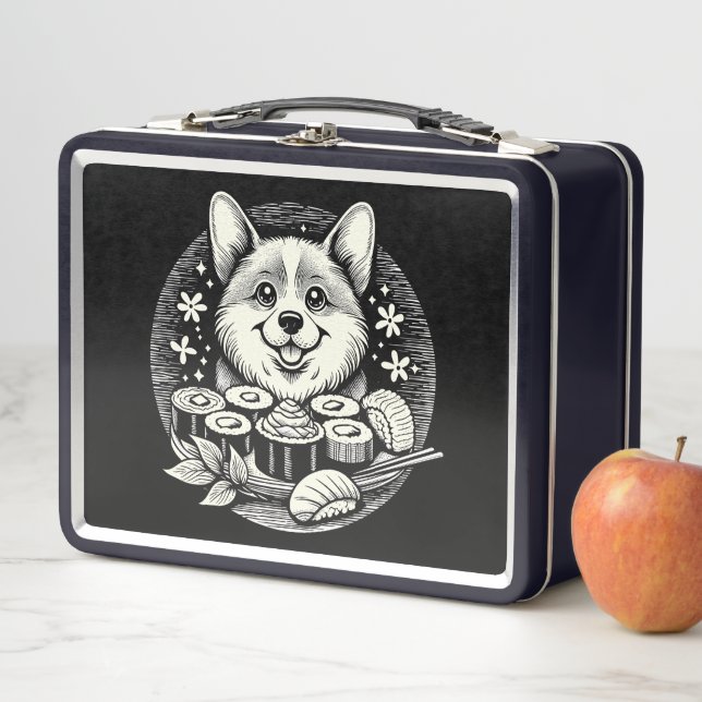 Cute Corgi with Sushi Kawaii Animals Metal Lunch Box (In Situ)