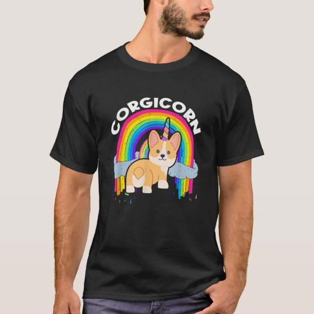 Cute Corgicorn Unicorn Rainbow Corgi Owner T-Shirt (Front)