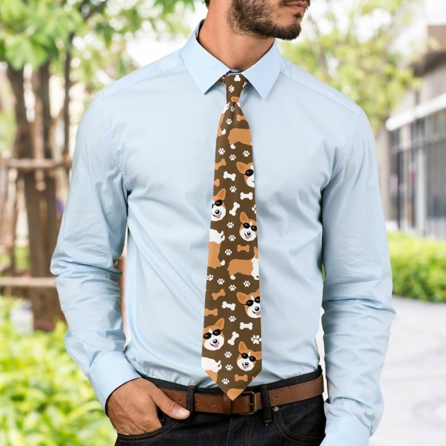 Cute Corgis Pembroke Welsh Corgi Funny Pattern Tie (Cute Corgis Neck tie Corgi Dog Lover )