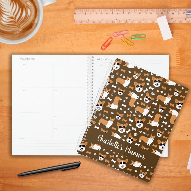 Cute Corgis Welsh Corgi Dogs Funny Pattern Planner (Corgis Pattern in Brown Weekly Monthly Personalized Planner)
