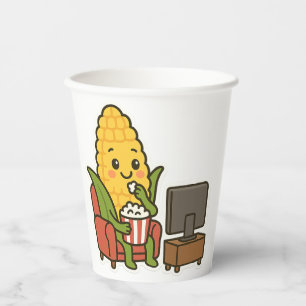 Cute Corn Watching TV with Popcorn Paper Cups