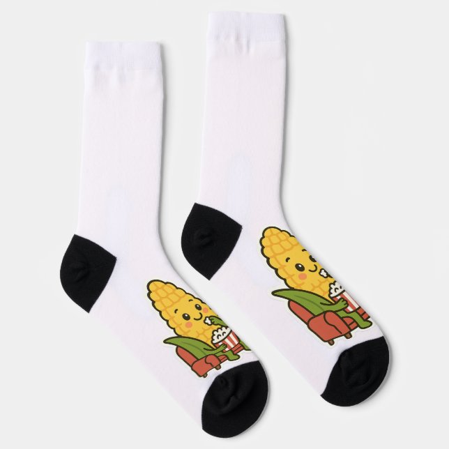 Cute Corn Watching TV with Popcorn Socks (Right)