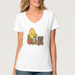 Cute Corn Watching TV with Popcorn T-Shirt