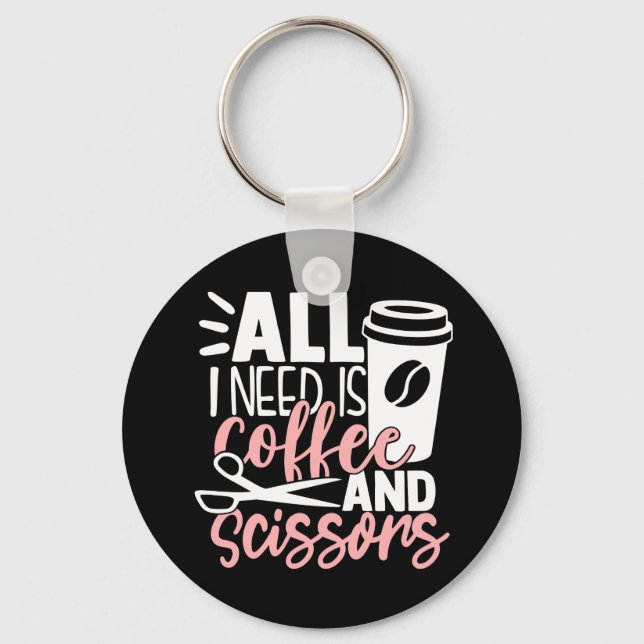 Cute Cosmetologist Coffee Hairdresser Hair Stylist Key Ring (Front)