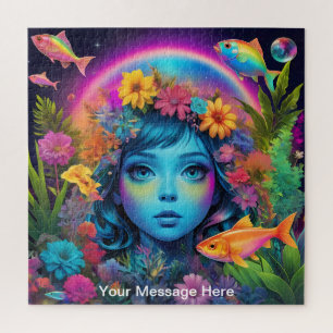 Cute Cosmic Abstract Girl Surreal Rainbow Art Jigsaw Puzzle