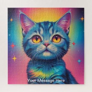 Cute Cosmic Kitten Vibrant Surreal Rainbow Art Jigsaw Puzzle
