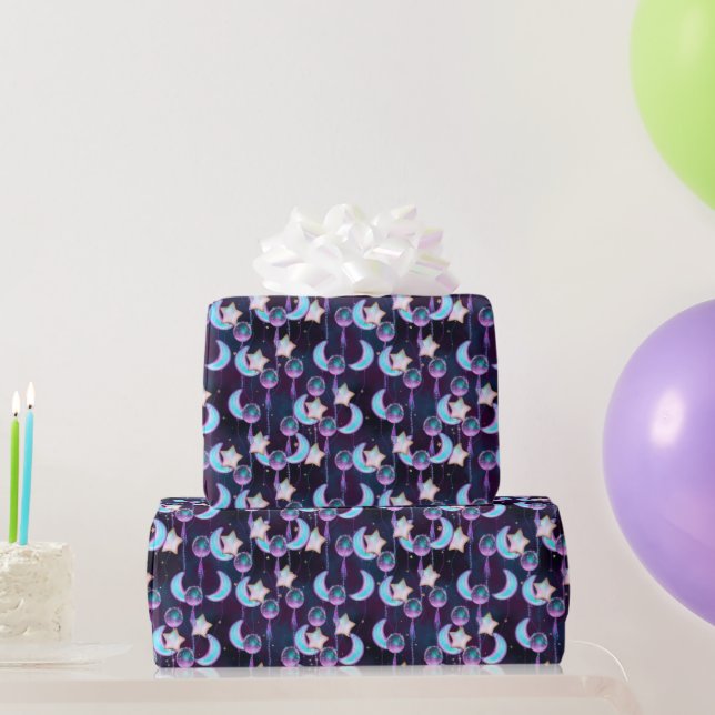 Cute Cosmic Moon & Stars Balloon Pattern Wrapping Paper (Party Gifts)