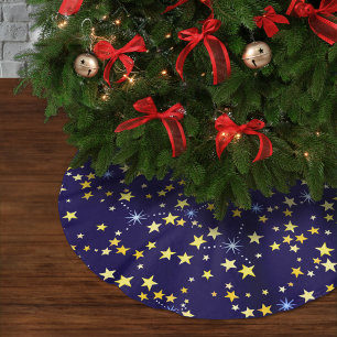 Cute Cosmic Pattern Starry Night Galaxy Navy Blue Brushed Polyester Tree Skirt