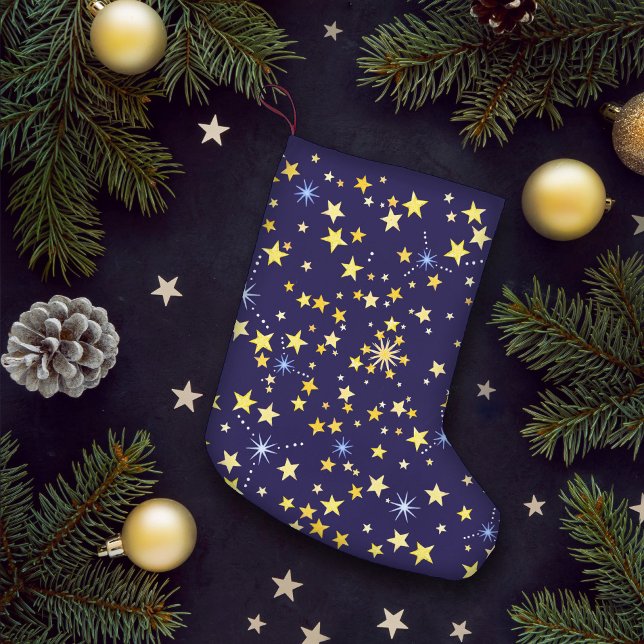 Cute Cosmic Pattern Starry Night Galaxy Navy Blue Small Christmas Stocking (Creator Uploaded)