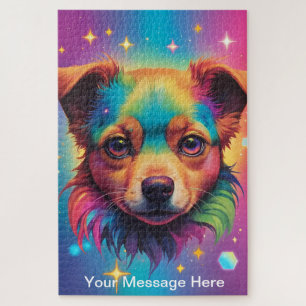 Cute Cosmic Puppy Dog Surreal Rainbow Art  Jigsaw Puzzle