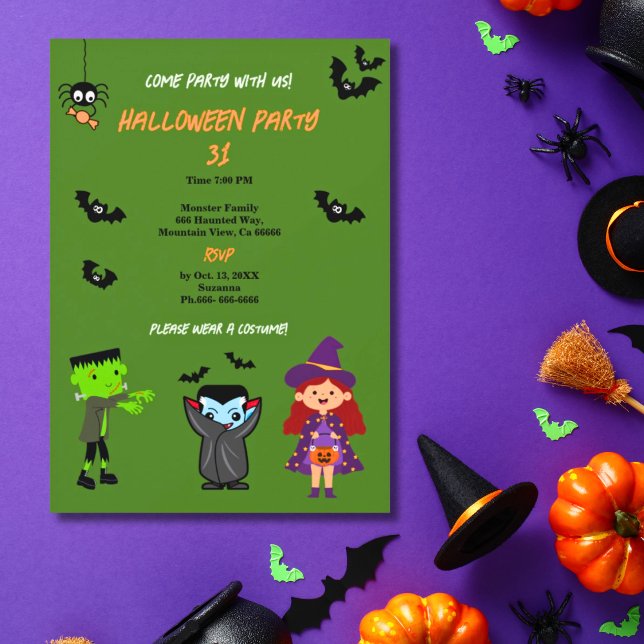 Cute Costume Halloween Party Invitation (Fun Spooky Halloween Party Invitation. )