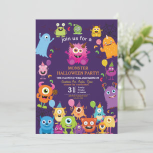 Cute Costume Monster Halloween Party For Kids Invitation