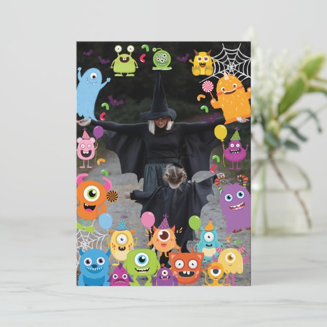Cute Costume Monster Mash Kids Birthday Party Invitation (Standing Front)