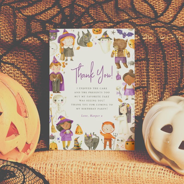 Cute Costume Party Halloween Birthday Thank You Card (Creator Uploaded)