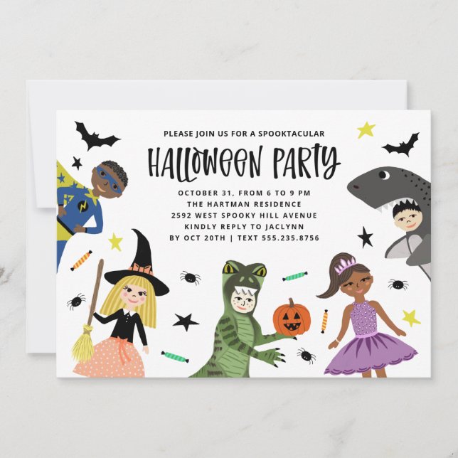 Cute Costumes Modern Halloween Party Invitation (Front)