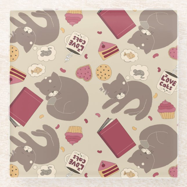 Cute Cosy Cat Lovers Collage Glass Coaster (Front)