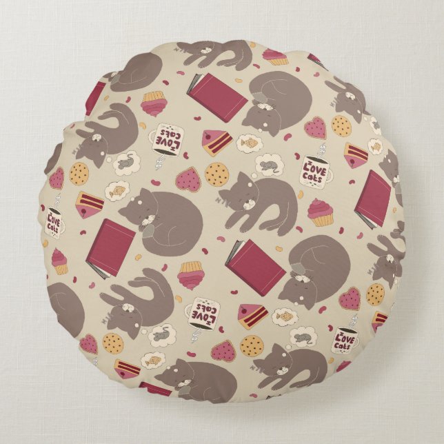 Cute Cosy Cat Lovers Collage Round Cushion (Front)