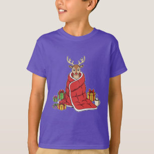 Cute Cosy Christmas Reindeer in Blanket Funny T-Shirt