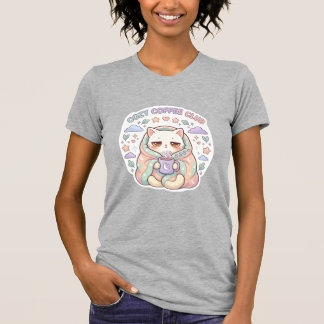 Cute Cosy Coffee Club Kawaii Cat Pastel Aesthetic  T-Shirt