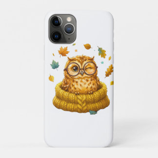 Cute Cosy Fall Owl Yellow Sweater Autumn Leaves Ki iPhone 11 Pro Case