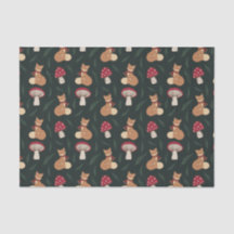 Cute Cosy Fox with Mushrooms, Green. Tissue Paper.
