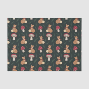 Cute Cosy Fox with Mushrooms, Green. Tissue Paper. Paper