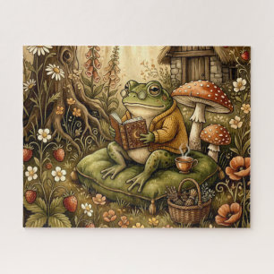 Cute Cosy Garden Reading Frog Jigsaw Puzzle