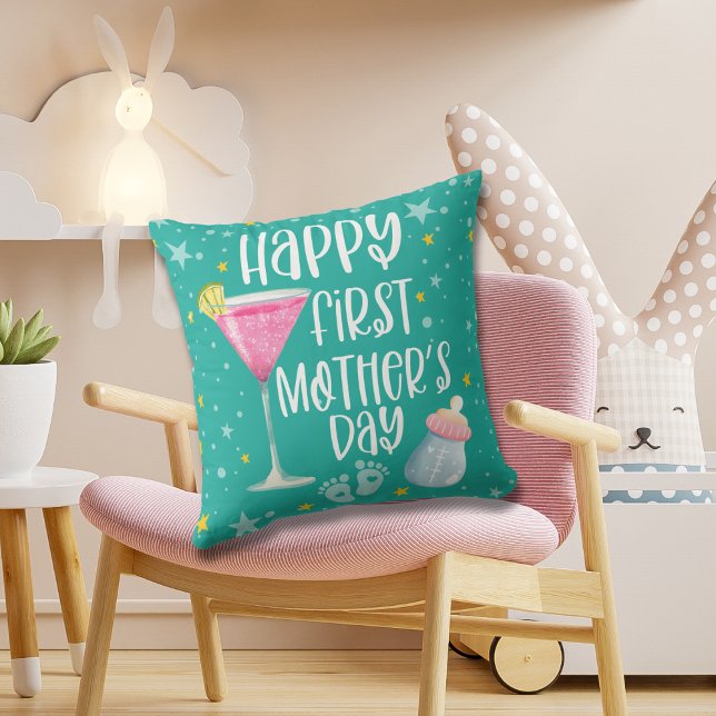 Cute Cosy Happy First Mother's Day Throw Pillow (Creator Uploaded)