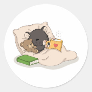 Cute Cosy Mouse with Teddy and Hot Milk Sticker