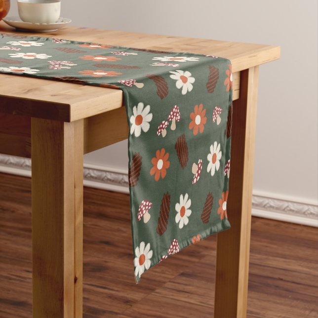 Cute cosy pattern with flowers mushroom & pinecone short table runner (In Situ)