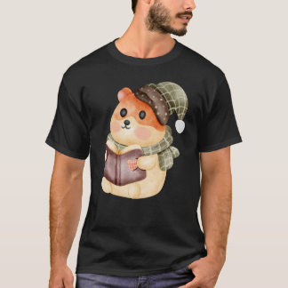Cute Cosy Reading Hamster in Holiday Attire T-Shirt