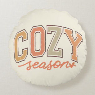 Cute "Cosy Season" Fall / Autumn Round Cushion