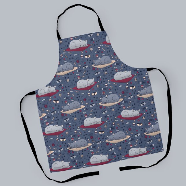 Cute & Cosy Sleepy Cat Dreams Pattern  Apron (Sleeping Cats Pattern Apron)