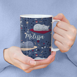 Cute & Cosy Sleepy Cat Dreams Pattern Coffee Mug
