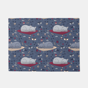 Cute & Cosy Sleepy Cat Dreams Pattern Doormat