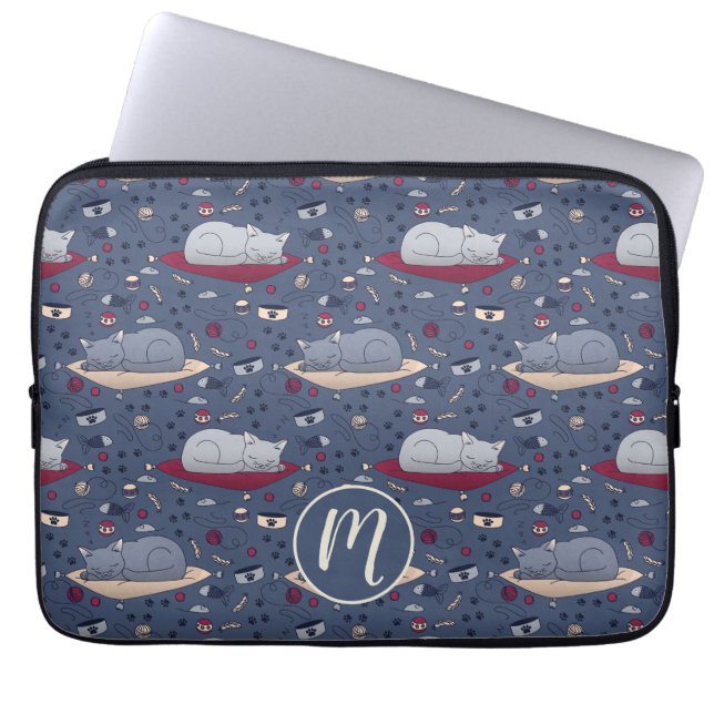 Cute & Cosy Sleepy Cat Dreams Pattern  Laptop Sleeve (Front)