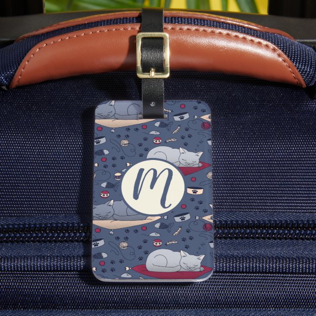 Cute & Cosy Sleepy Cat Dreams Pattern  Luggage Tag (Front Insitu 2)