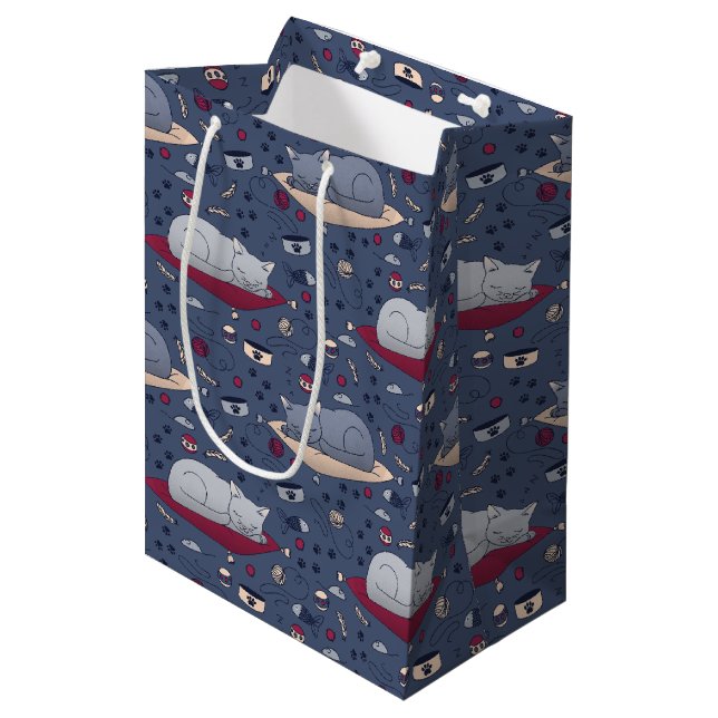 Cute & Cosy Sleepy Cat Dreams Pattern  Medium Gift Bag (Front Angled)