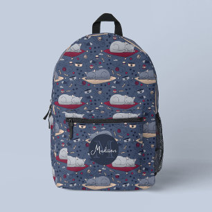 Cute & Cosy Sleepy Cat Dreams Pattern & Monogram Printed Backpack