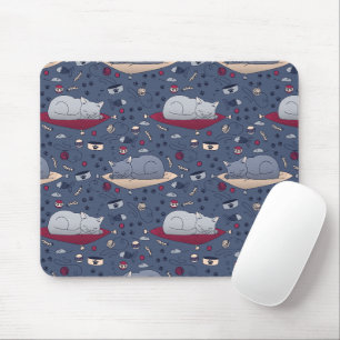 Cute & Cosy Sleepy Cat Dreams Pattern Mouse Mat