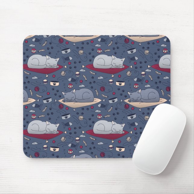 Cute & Cosy Sleepy Cat Dreams Pattern  Mouse Mat (With Mouse)