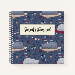 Cute & Cosy Sleepy Cat Dreams Pattern  Notebook