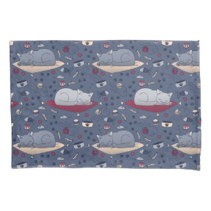 Cute & Cosy Sleepy Cat Dreams Pattern  Pillowcase