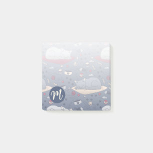 Cute & Cosy Sleepy Cat Dreams Pattern Post-it Notes