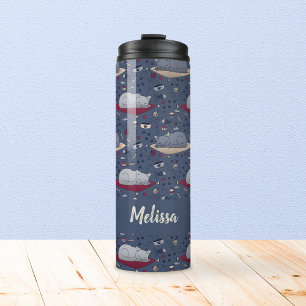 Cute & Cosy Sleepy Cat Dreams Pattern  Thermal Tumbler