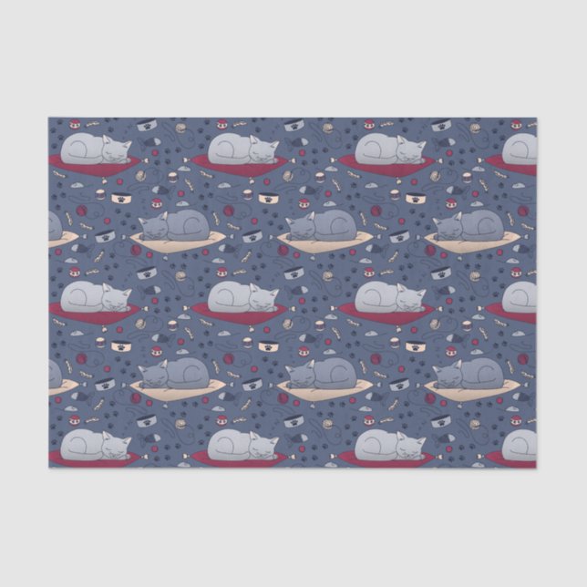 Cute & Cosy Sleepy Cat Dreams Pattern  Tissue Paper (Front)