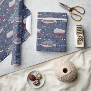 Cute & Cosy Sleepy Cat Dreams Pattern Wrapping Paper