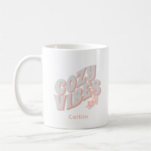 Cute 'Cosy Vibes' Pastel Cat Personalised Coffee Mug
