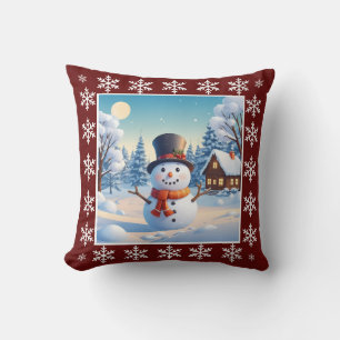 Cute Cosy Vintage Winter Snowman Merry Christmas Cushion