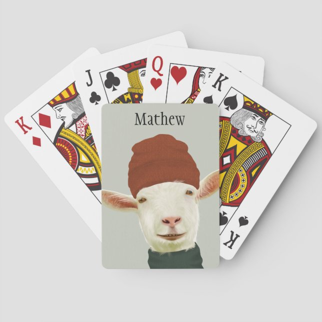 Cute Cosy Winter Goat With Beanie Hat and Scarf Playing Cards (Back)